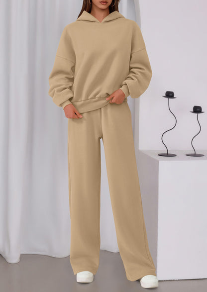 Osonn Womens Sweatsuits 2 Piece Set Casual Winter Long Sleeve Hoodie Loose Wide Leg Sweatpants Fall Tracksuit