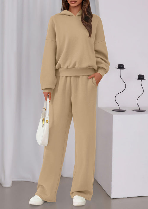 Osonn Womens Sweatsuits 2 Piece Set Casual Winter Long Sleeve Hoodie Loose Wide Leg Sweatpants Fall Tracksuit