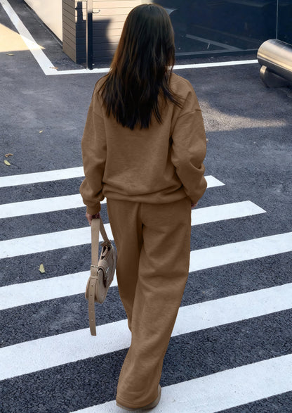 Osonn Casual Winter Two Piece Sets for Women V Neck Sweatshirt Loose Wide Leg Pants Tracksuit Knit Fall Outfits