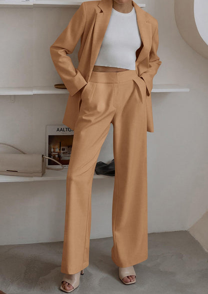 Osonn Women's Fall Two Piece Outfits Dressy Blazer Jacket and Wide Leg Pants Pockets Business Casual Office Suit Sets