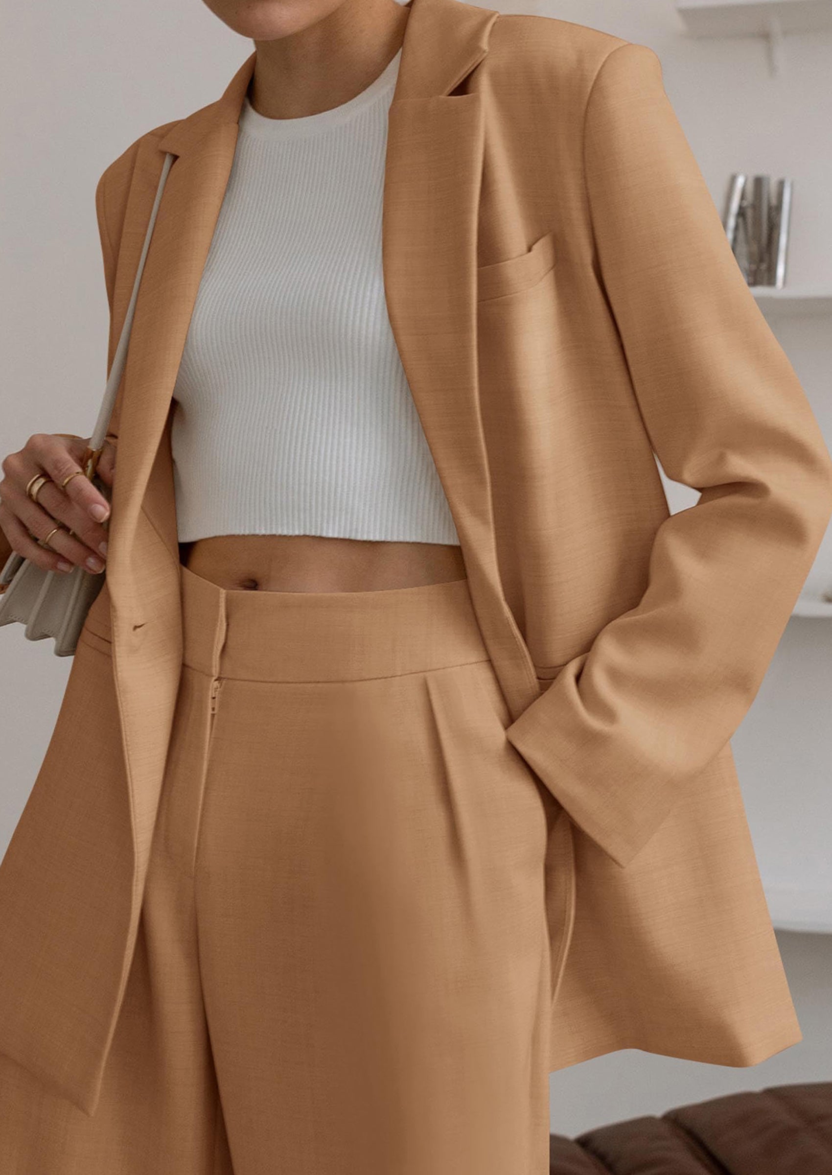 Osonn Women's Fall Two Piece Outfits Dressy Blazer Jacket and Wide Leg Pants Pockets Business Casual Office Suit Sets