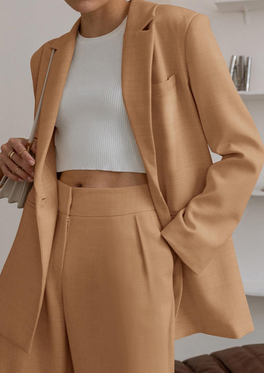 Osonn Women's Fall Two Piece Outfits Dressy Blazer Jacket and Wide Leg Pants Pockets Business Casual Office Suit Sets
