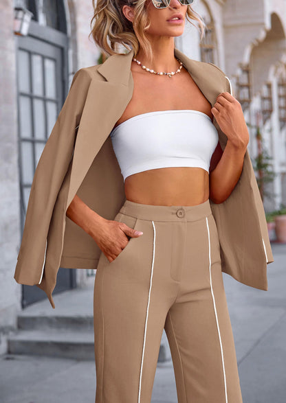 Osonn 2 Piece Blazer Outfits Business Casual Oversized Jacket Wide Leg Work Pants Dressy Suit Set