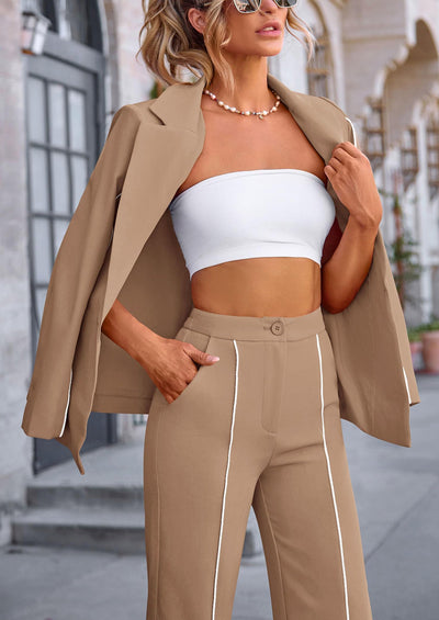 Osonn 2 Piece Blazer Outfits Business Casual Oversized Jacket Wide Leg Work Pants Dressy Suit Set