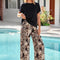 Osonn Women's 2 Piece Lounge Sets Summer Casual Short Sleeve Tops Leopard Flowy Pants Pajamas Vacation Travel Outfits