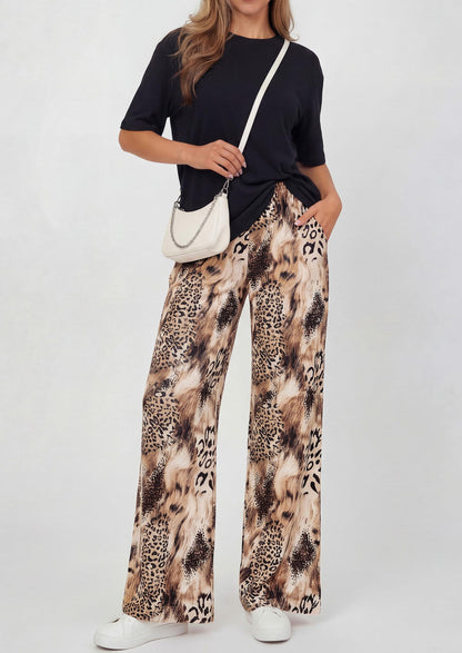 Osonn Women's 2 Piece Lounge Sets Summer Casual Short Sleeve Tops Leopard Flowy Pants Pajamas Vacation Travel Outfits