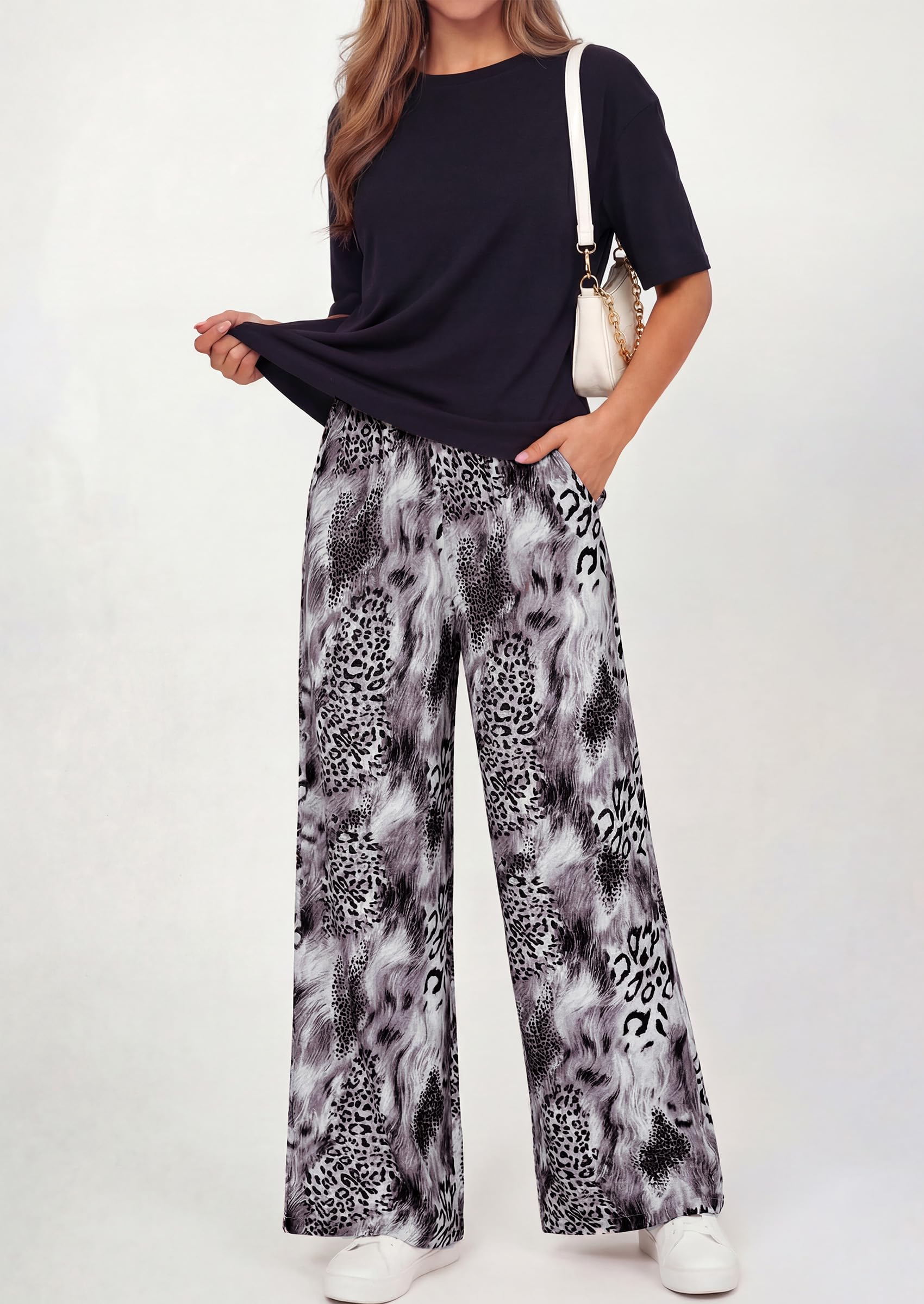 Osonn Women's 2 Piece Lounge Sets Summer Casual Short Sleeve Tops Leopard Flowy Pants Pajamas Vacation Travel Outfits