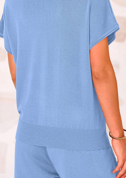 Osonn Two Piece Set for Women Summer Lounge Sets Shorts And Short Sleeve Tops Knitted Matching Travel Spring Outfits