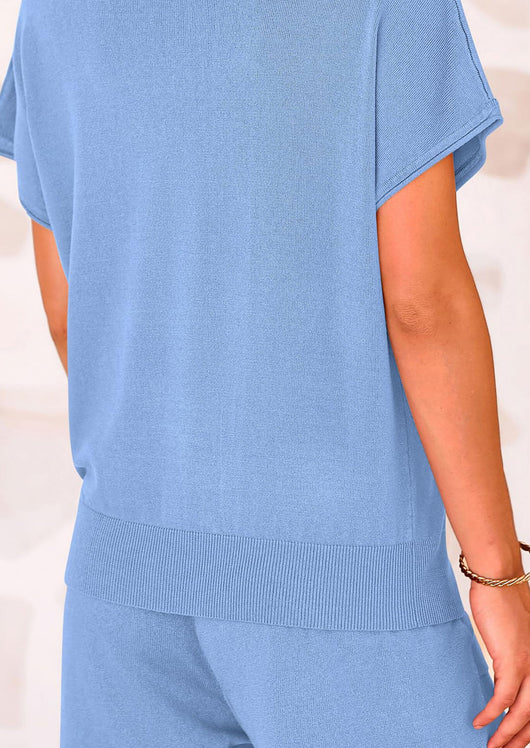 Osonn Two Piece Set for Women Summer Lounge Sets Shorts And Short Sleeve Tops Knitted Matching Travel Spring Outfits