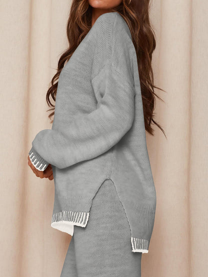 Osonn Women's 2 Piece Knit Sweater Outfit Casual Long Sleeve Pullover Wide Leg Pants Tracksuit Loungewear Set
