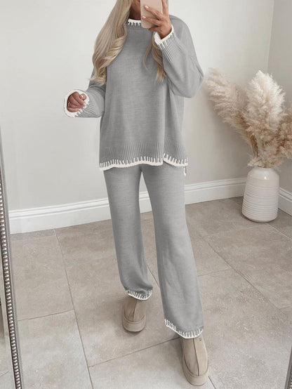 Osonn Women's 2 Piece Knit Sweater Outfit Casual Long Sleeve Pullover Wide Leg Pants Tracksuit Loungewear Set