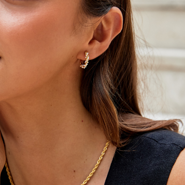 Twirled Pearl Hoop Earrings — image 3