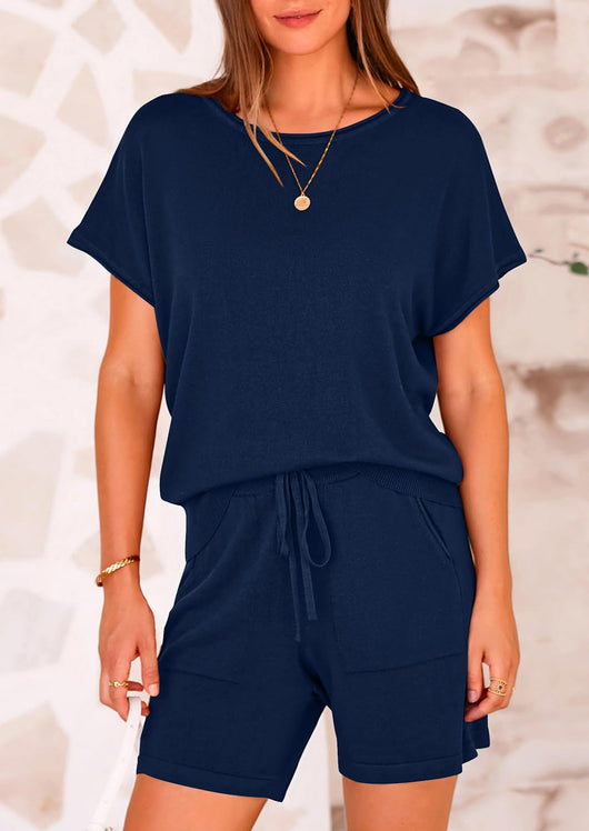 Osonn Two Piece Set for Women Summer Lounge Sets Shorts And Short Sleeve Tops Knitted Matching Travel Spring Outfits