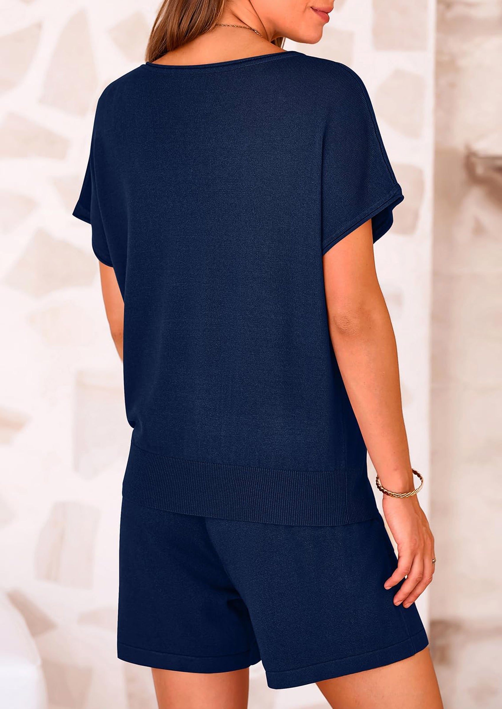 Osonn Two Piece Set for Women Summer Lounge Sets Shorts And Short Sleeve Tops Knitted Matching Travel Spring Outfits