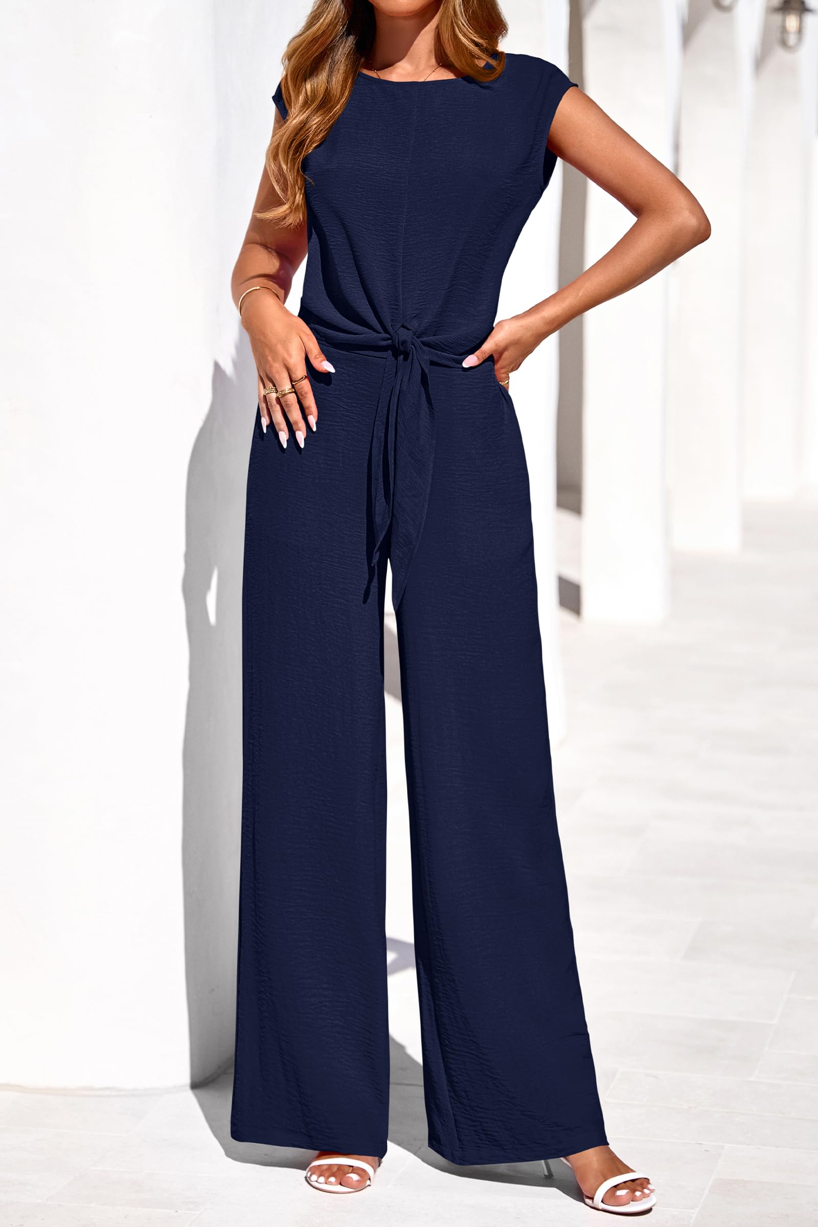 Osonn Women 2 Piece Lounge Sets Casual Summer Outfits Cap Sleeve Strappy Crop Tops Wide Leg Pant Tracksuit