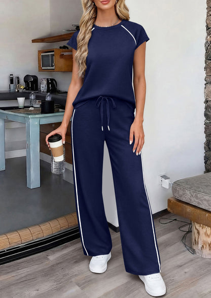 Osonn Women's 2 Piece Lounge Sets Summer Cap Sleeve Tops Wide Leg Pants Travel Outfits Matching Fashion Clothing