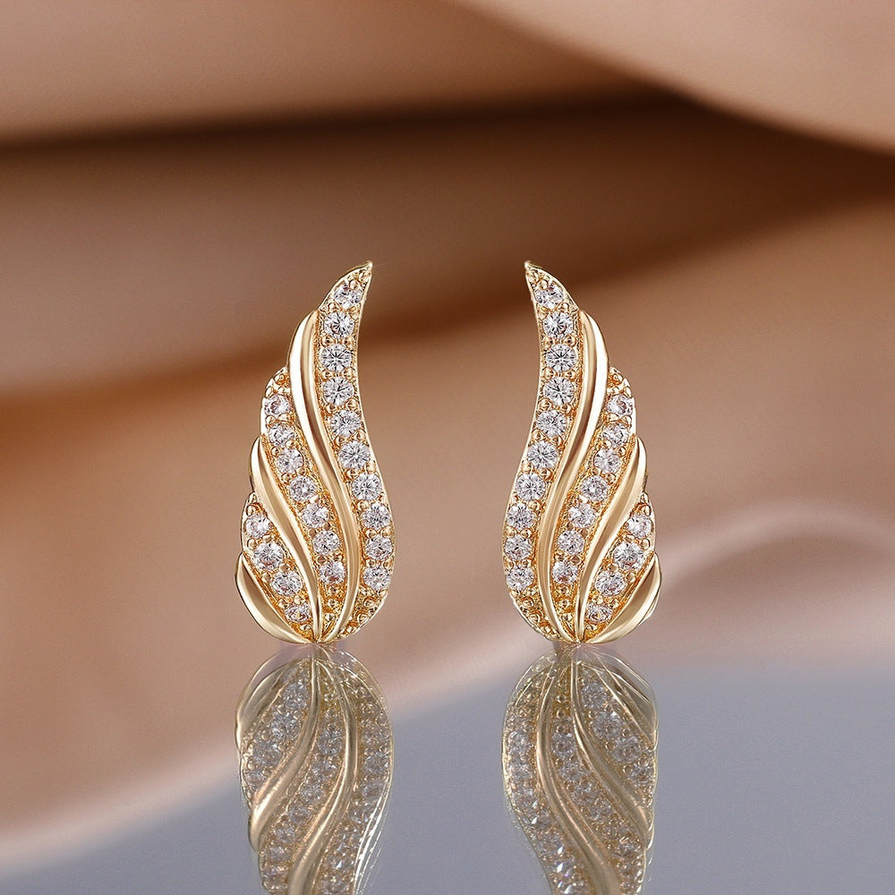 Modern Leaf Pave Gold Earrings — image 1