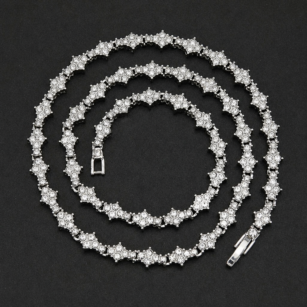 Classic Cluster White Gold Tennis Necklace — image 1