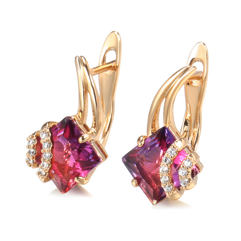 Crimson Square Crystal Rose Gold Earrings — image 1