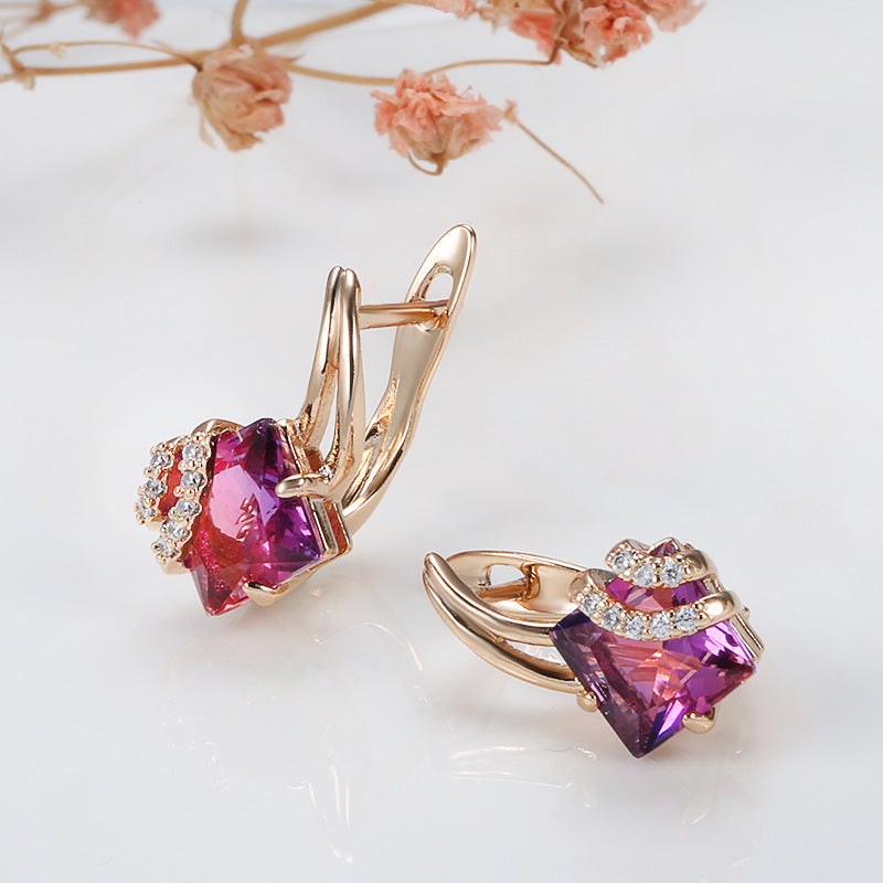 Crimson Square Crystal Rose Gold Earrings — image 4