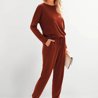 Osonn Lounge Outfit Long Sleeve Crewneck Pullover Tops High Waisted Pants Set Tracksuit