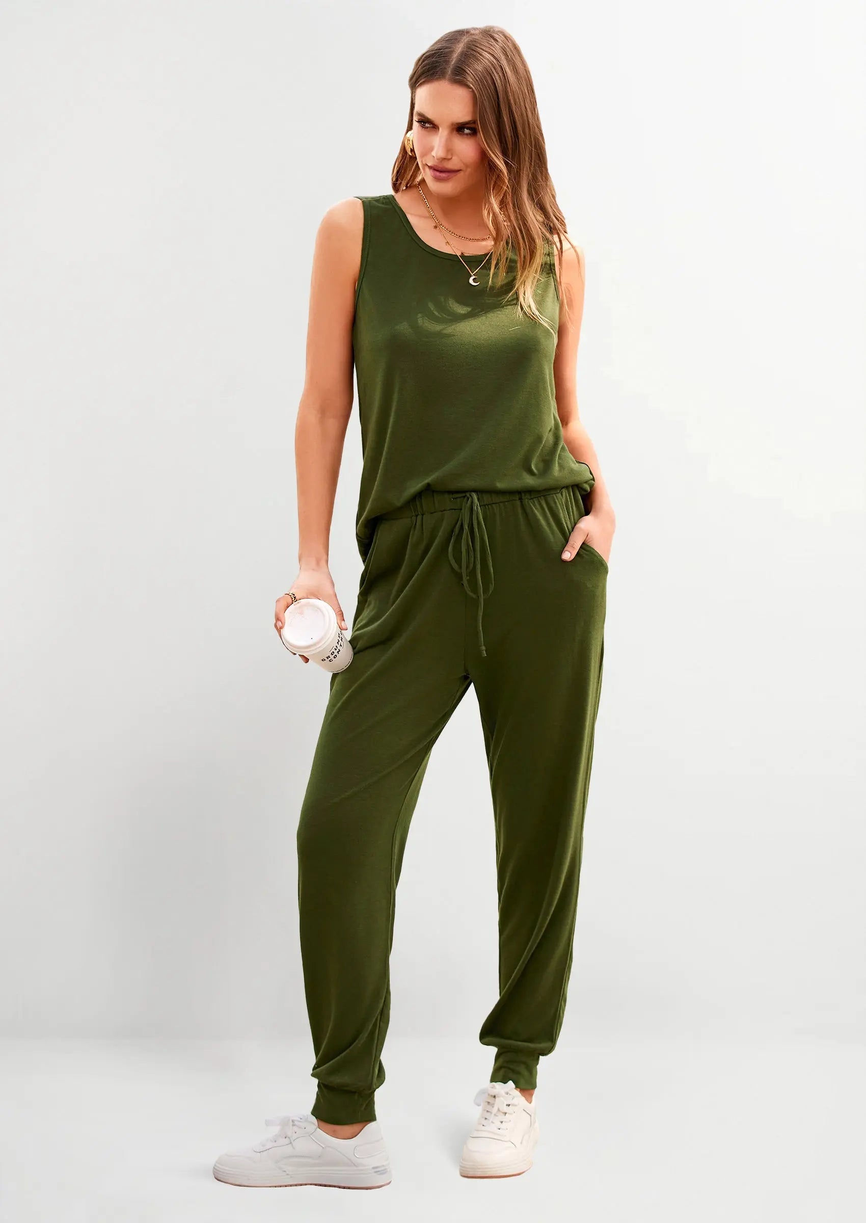 Osonn Two Piece Outfit Sets Casual Sleeveless Crewneck Tops and Sweatpants