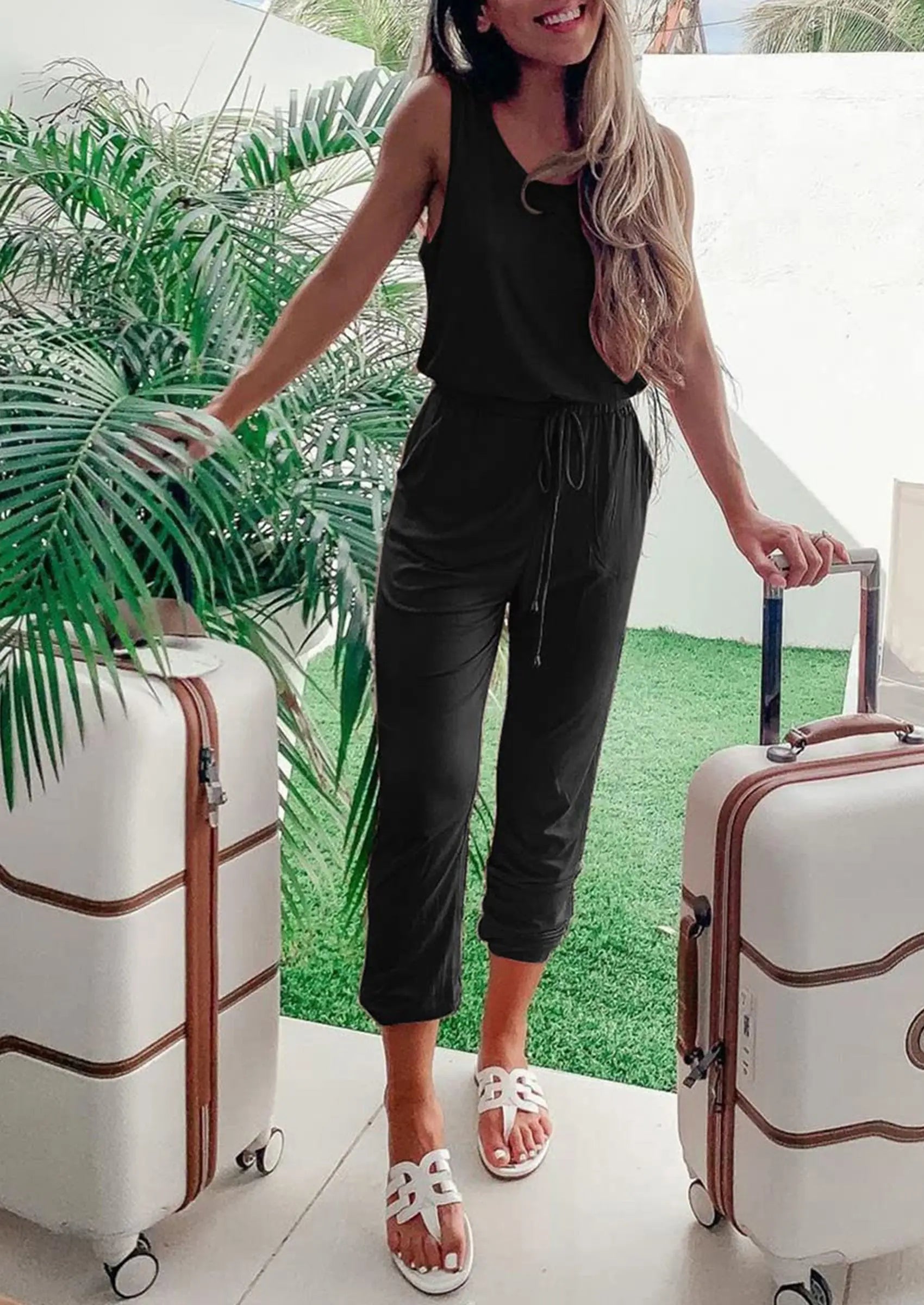 Osonn Two Piece Outfit Sets Casual Sleeveless Crewneck Tops and Sweatpants