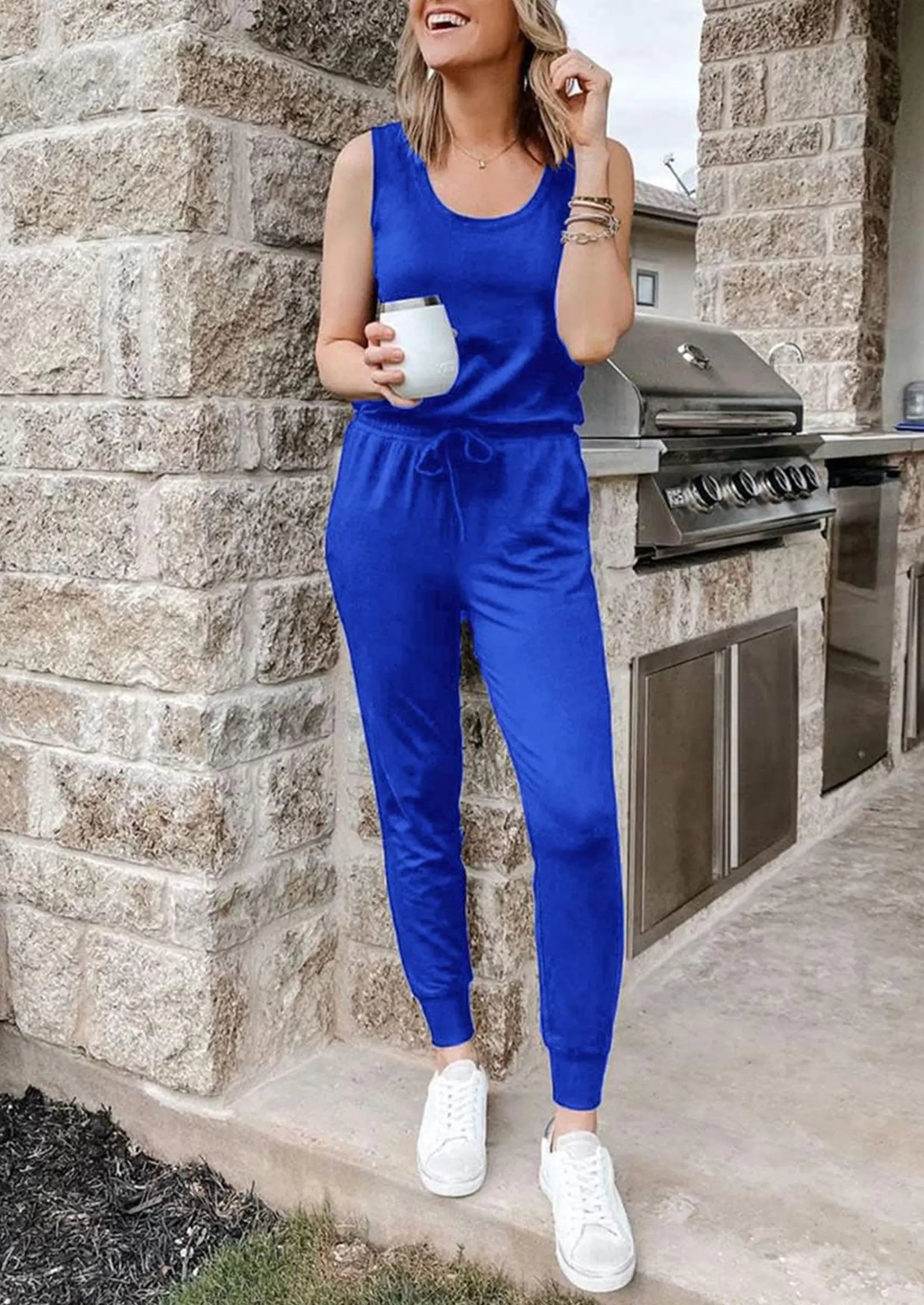 Osonn Two Piece Outfit Sets Casual Sleeveless Crewneck Tops and Sweatpants