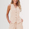 Osonn Women's Summer 2 Piece Outfits Sleeveless Matching Sets Button Down V Neck Vest Waistcoat and Pockets Shorts