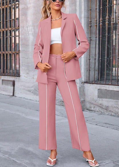 Osonn 2 Piece Blazer Outfits Business Casual Oversized Jacket Wide Leg Work Pants Dressy Suit Set