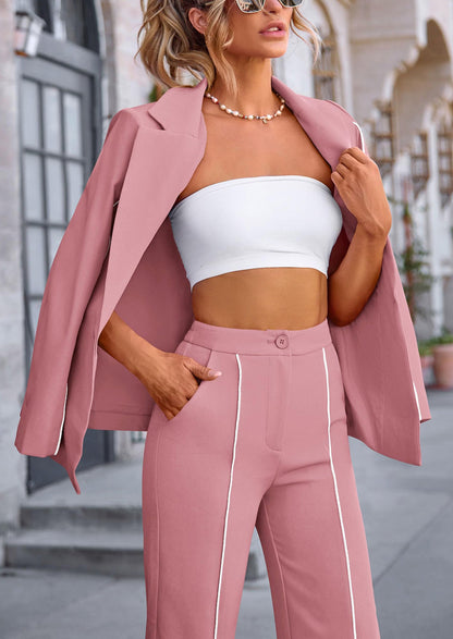 Osonn 2 Piece Blazer Outfits Business Casual Oversized Jacket Wide Leg Work Pants Dressy Suit Set