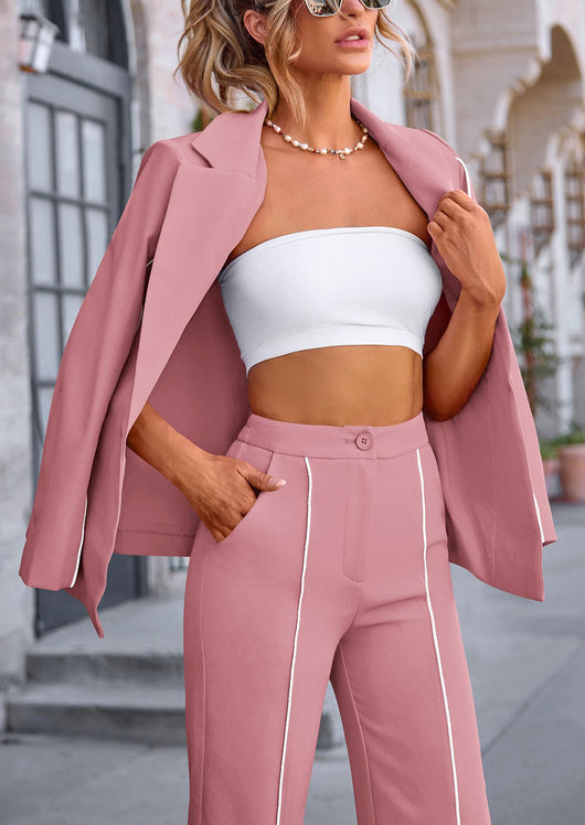 Osonn 2 Piece Blazer Outfits Business Casual Oversized Jacket Wide Leg Work Pants Dressy Suit Set