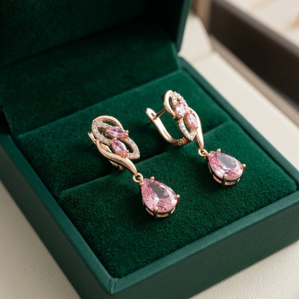 Pink Sapphire Glimmer Drop Earrings — image 1