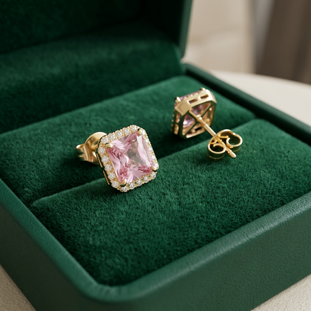 Pink Sapphire Pave Studs — image 1