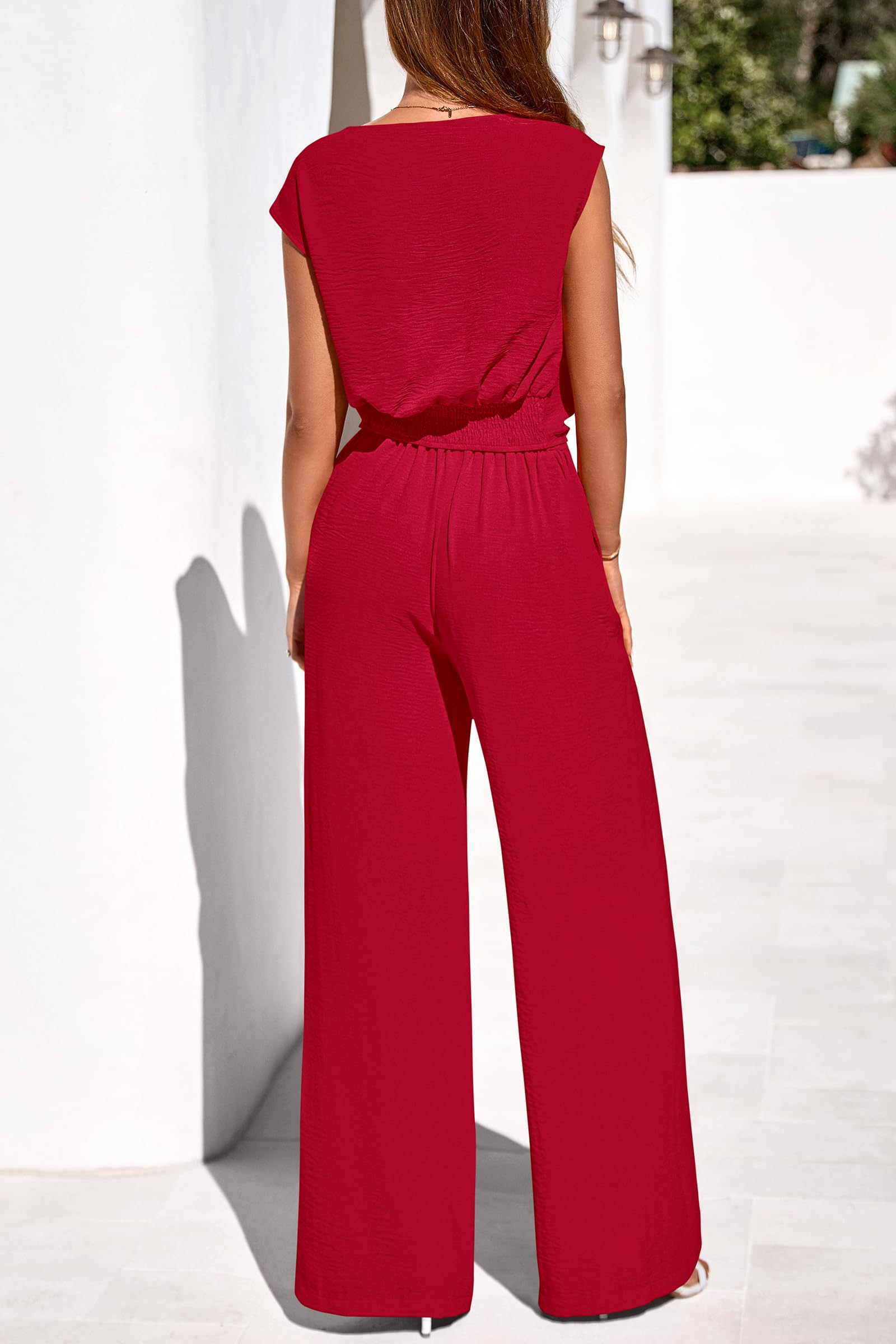 Osonn Women 2 Piece Lounge Sets Casual Summer Outfits Cap Sleeve Strappy Crop Tops Wide Leg Pant Tracksuit