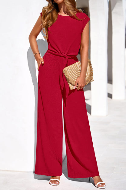 Osonn Women 2 Piece Lounge Sets Casual Summer Outfits Cap Sleeve Strappy Crop Tops Wide Leg Pant Tracksuit