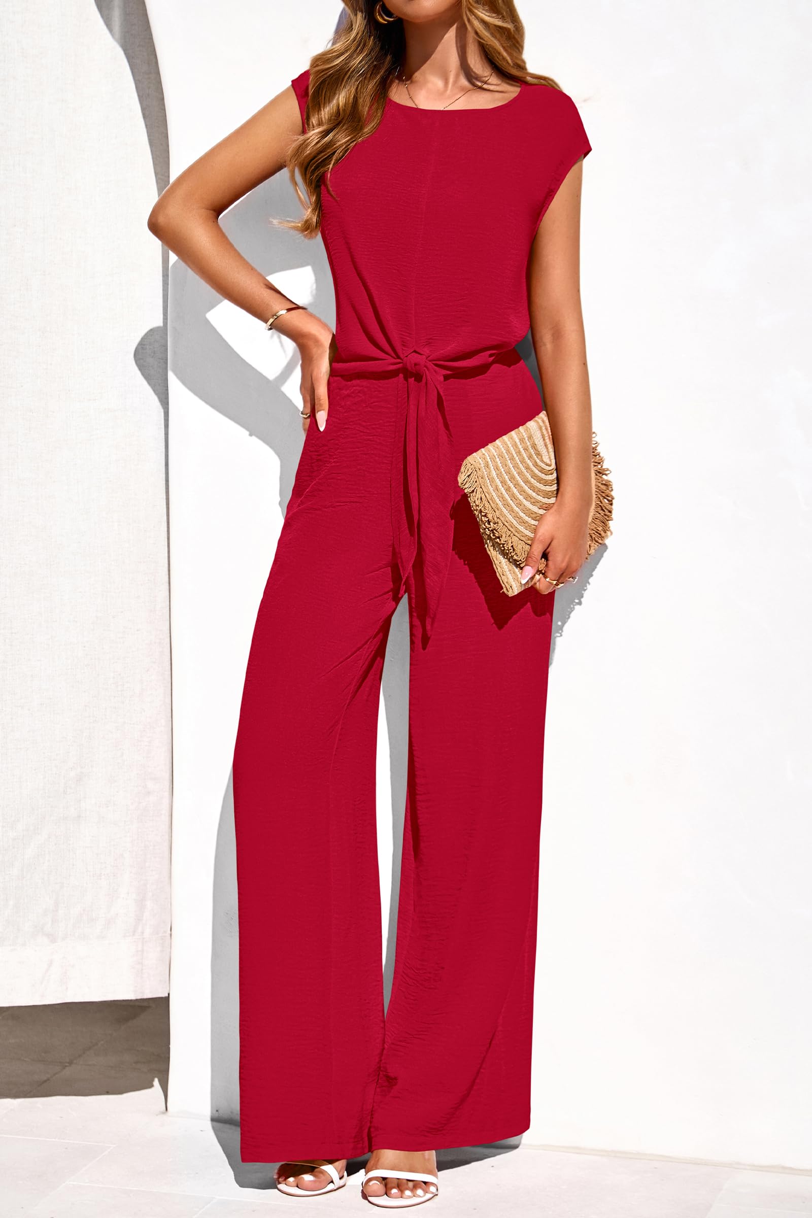 Osonn Women 2 Piece Lounge Sets Casual Summer Outfits Cap Sleeve Strappy Crop Tops Wide Leg Pant Tracksuit