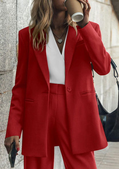 Osonn Women's Fall Two Piece Outfits Dressy Blazer Jacket and Wide Leg Pants Pockets Business Casual Office Suit Sets
