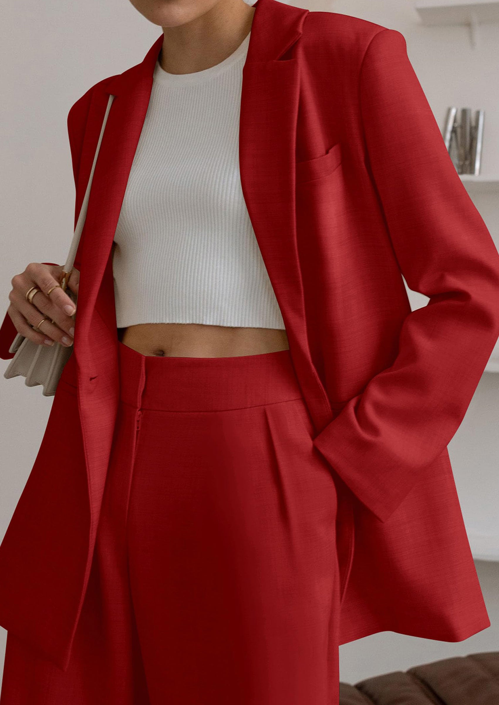 Osonn Women's Fall Two Piece Outfits Dressy Blazer Jacket and Wide Leg Pants Pockets Business Casual Office Suit Sets