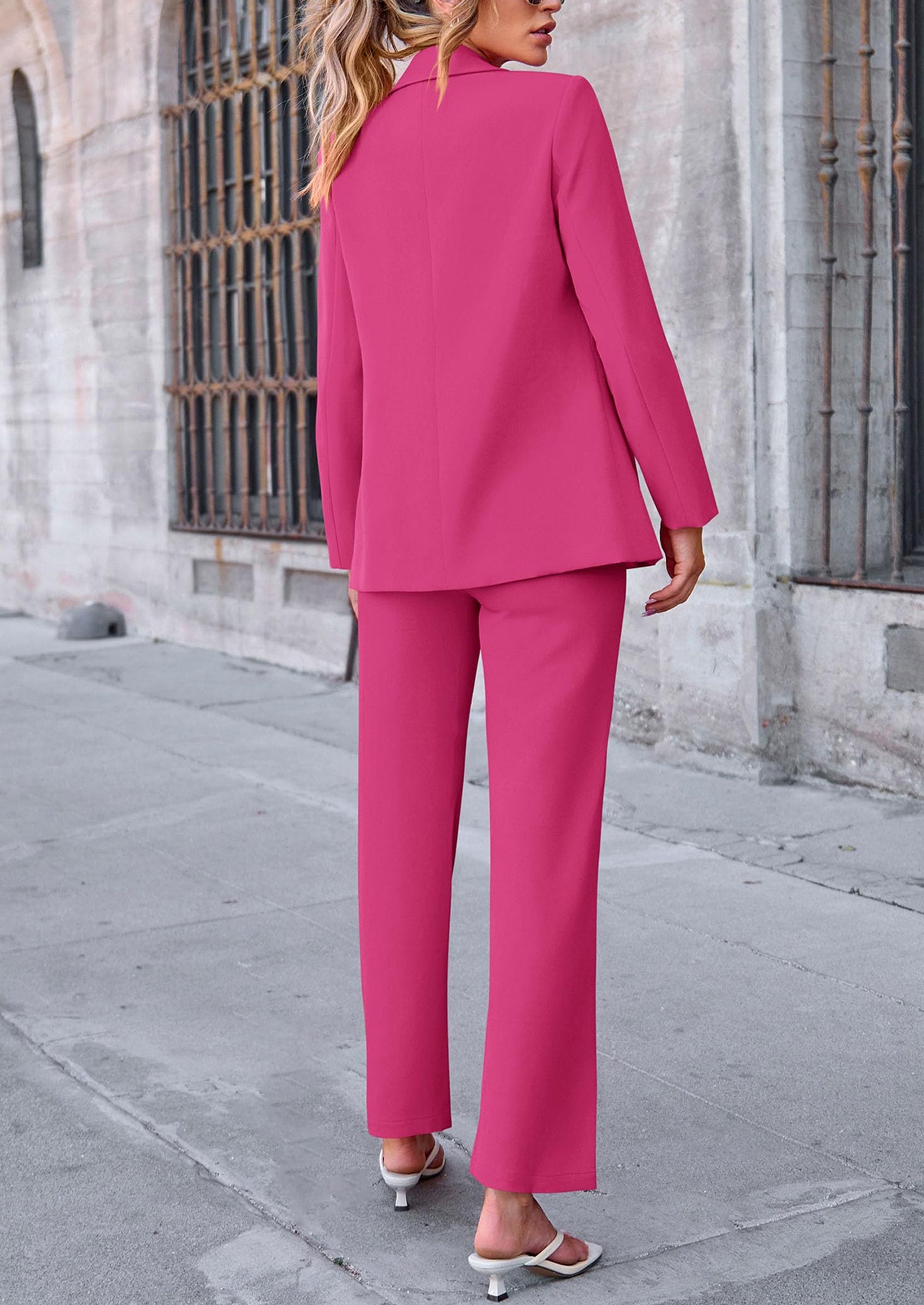 Osonn 2 Piece Blazer Outfits Business Casual Oversized Jacket Wide Leg Work Pants Dressy Suit Set
