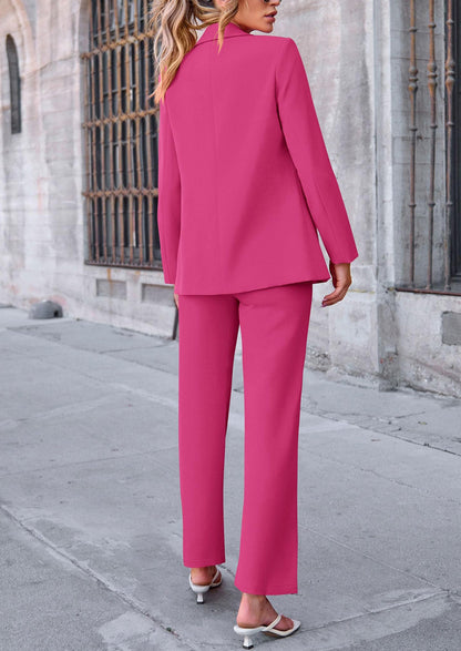 Osonn 2 Piece Blazer Outfits Business Casual Oversized Jacket Wide Leg Work Pants Dressy Suit Set