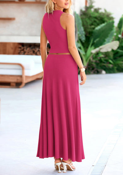 Osonn 2 Piece Maxi Skirt Sets Casual Knit Cropped Tank Top High Waisted Long Skirts Outfit
