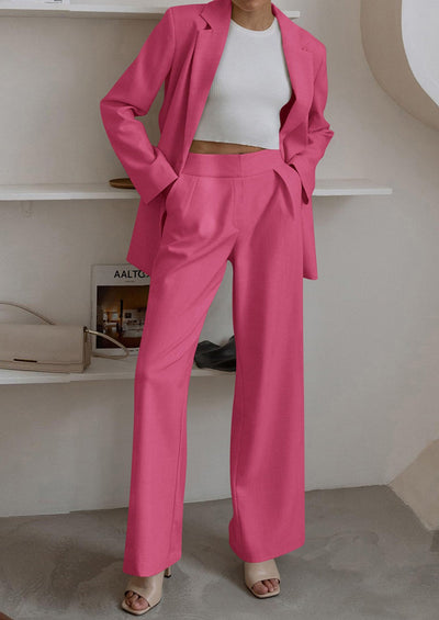 Osonn Women's Fall Two Piece Outfits Dressy Blazer Jacket and Wide Leg Pants Pockets Business Casual Office Suit Sets