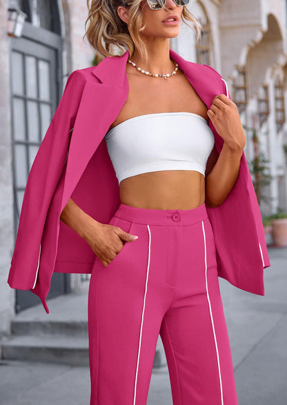 Osonn 2 Piece Blazer Outfits Business Casual Oversized Jacket Wide Leg Work Pants Dressy Suit Set