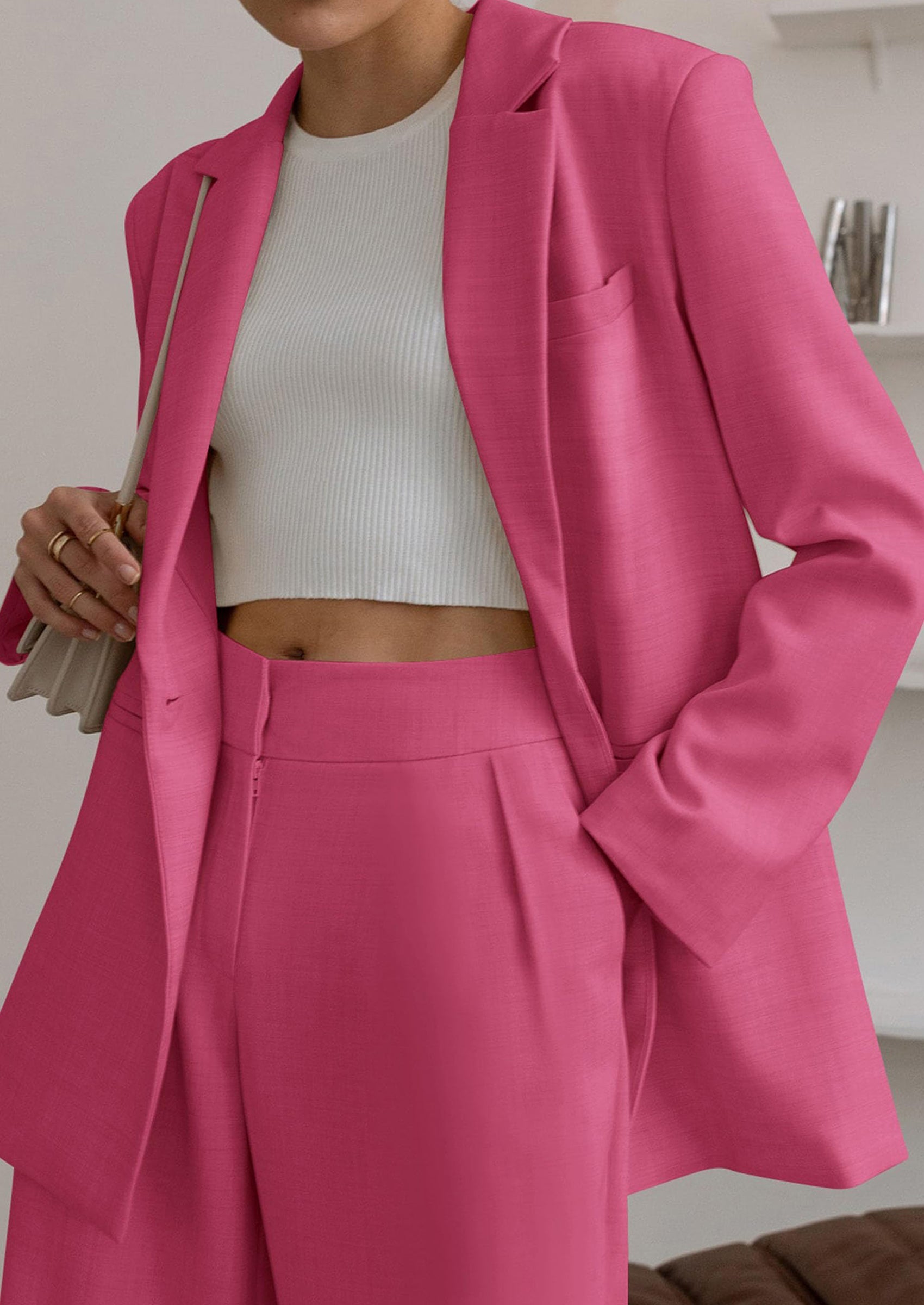 Osonn Women's Fall Two Piece Outfits Dressy Blazer Jacket and Wide Leg Pants Pockets Business Casual Office Suit Sets