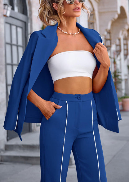 Osonn 2 Piece Blazer Outfits Business Casual Oversized Jacket Wide Leg Work Pants Dressy Suit Set
