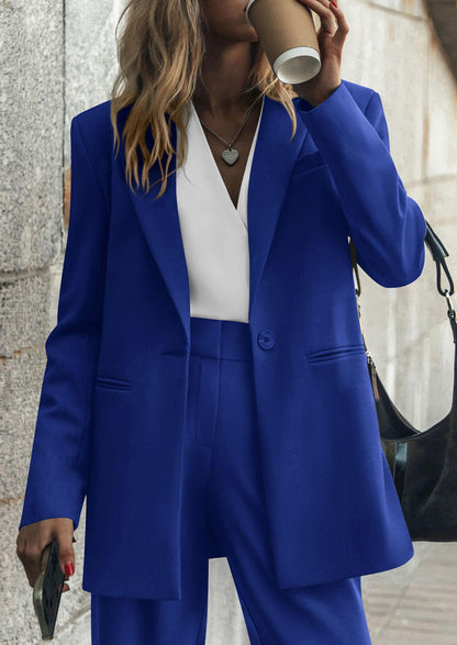 Osonn Women's Fall Two Piece Outfits Dressy Blazer Jacket and Wide Leg Pants Pockets Business Casual Office Suit Sets