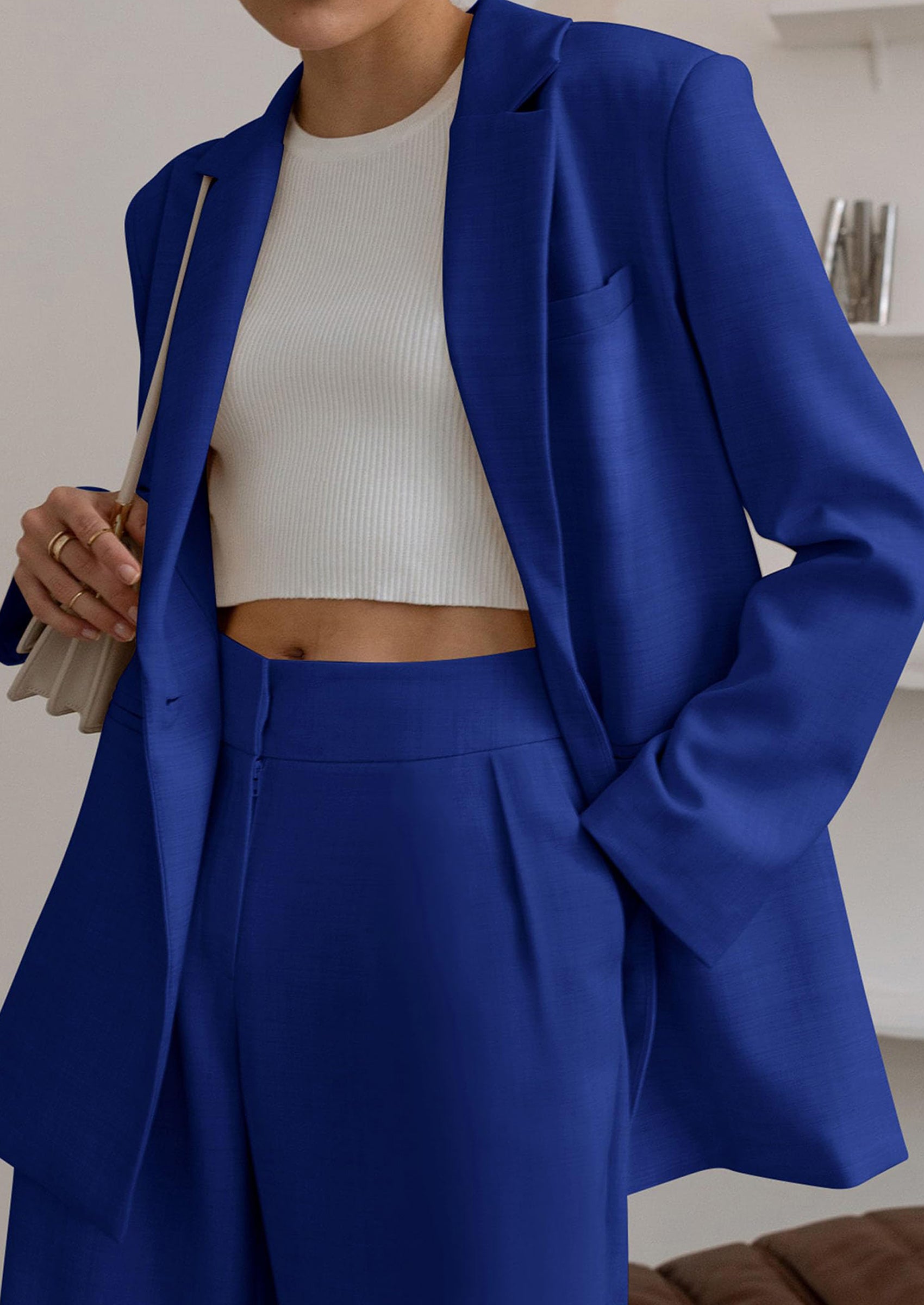Osonn Women's Fall Two Piece Outfits Dressy Blazer Jacket and Wide Leg Pants Pockets Business Casual Office Suit Sets