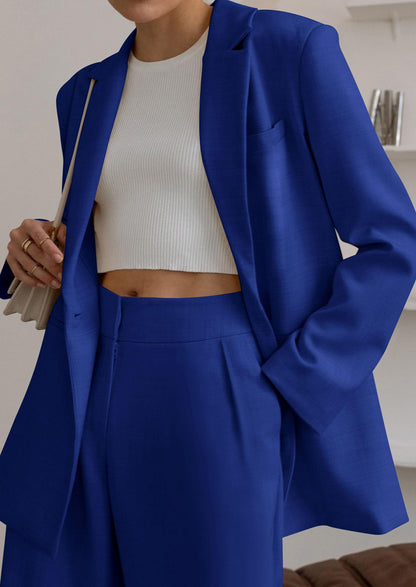 Osonn Women's Fall Two Piece Outfits Dressy Blazer Jacket and Wide Leg Pants Pockets Business Casual Office Suit Sets