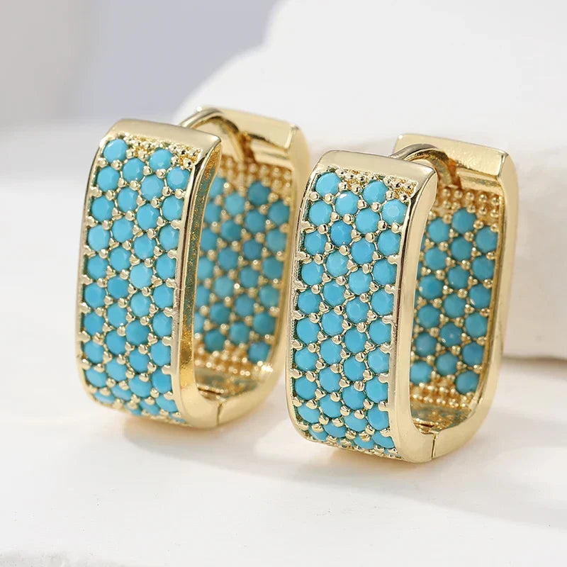 Turquoise Pavé Gold Earrings — image 1